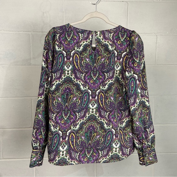 J. Crew Women's Pullover Long Sleeve Blouse Puff‎ Sleeves SMALL Purple Paisley - Picture 5 of 9